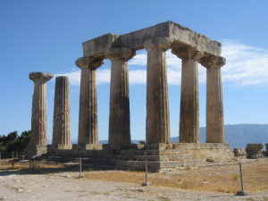 Ruins of the Temple of Apollo at Corinth, Greece.